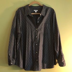 NWT Old Navy Grey And White Polka Dot Oxford